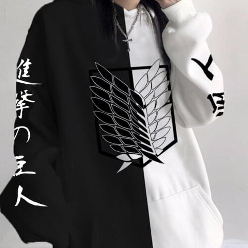 Japanese anime print hoodie sweater Harajuku 2-color patchwork pullover hip-hop punk streetwear tops for men and women oversize
