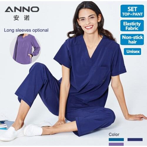ANNO Nurse Uniform Non Stick Hair fabric Pet Hospital Clothes Scrubs Set Work Uniform Doctor Suit Stretch Elasticity New Cloth