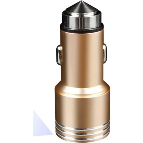 2 in 1 Aluminium Dual USB Car Charger Stainless Steel Emergency Hammer 5V 2.1A Cigarette Lighter Chargers for iPhone 6 7 Samsung