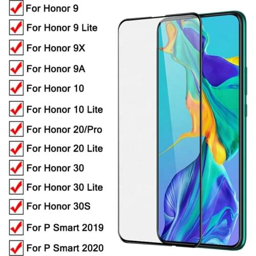 99D Protective Glass On For Huawei Honor 9 10 Lite 9x 20 Pro 30 S Screen Protector Glass P Smart 2019 2020 Z Tempered Glass Film