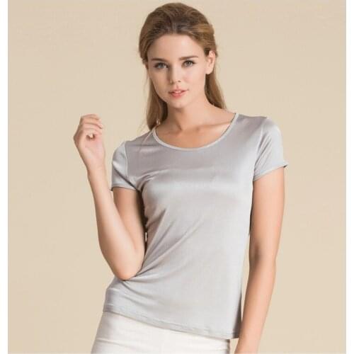 Summer Women 100% Real Silk T-shirt Casual Knitted Shirts Comfortable Breathable Loose T-shirts Women Tops Tees 1191