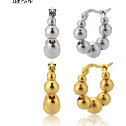 ANDYWEN 100% 925 Sterling Silver Gold Beads Hoops Women luxury Circle Round Earring 2020 Fine Jewelry For Party Piercing