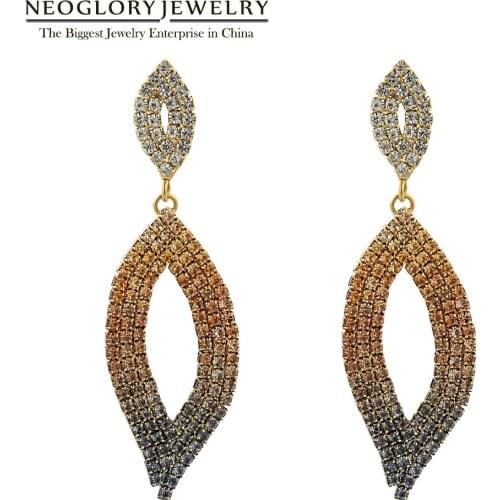 Neoglory Multicolor Rhinestone Leave Shape Drop Earrings For Women Pink/Champagne Color Personality Charm Ear Accessories Gift