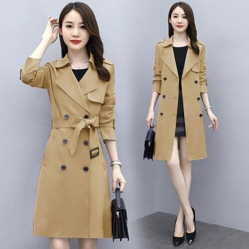 2021 Spring Autumn Long Chic Trench Coat Women Double Breasted Slim Trench Coat Large Size Female Outwear Fashion Windbreaker