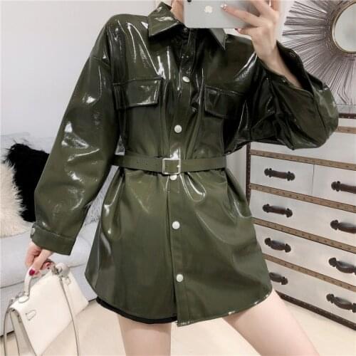 Winter women jacket fashion black Faux leather jacket women biker jacket Streetwear belt Motorcycle jacket ladies fur coat