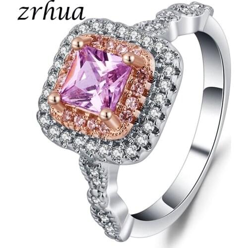 ZRHUA HOT SELL 925 Sterling Silver Sparkling Square Stackable Ring Micro Pave CZ Zircon for Women New Year Gift Jewelry Anel