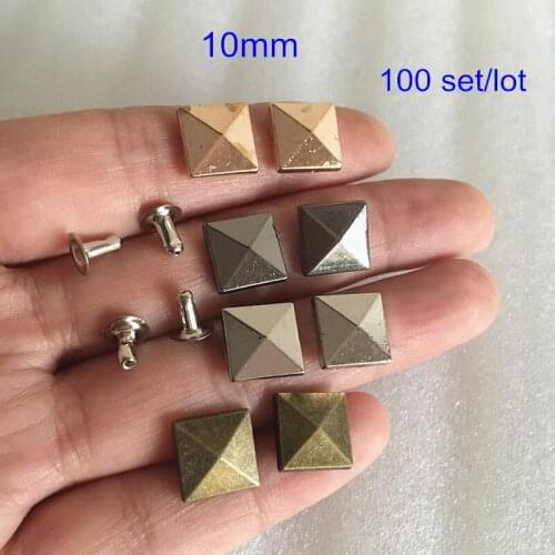 100 set 10mm Square Pyramid Rivet Studs Rapid Rivet,silver,rose gold,black,bronze,Leathercraft Decorative Rivet,DIY Findings