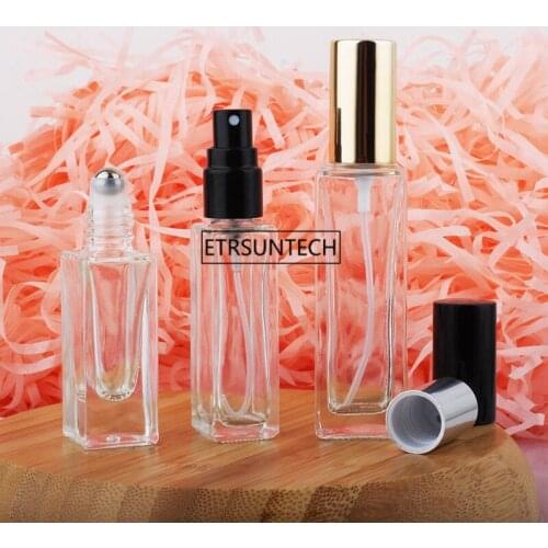 100pcs 5/10/20ml Empty Clear square Perfume Roll On Bottle With Metal Ball Small spray bottle Essential Oil Vials F2741