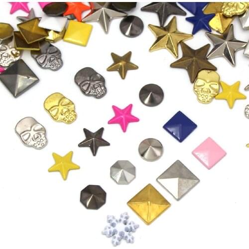 100Pcs Multicolor Copper Hot Fix Star/Round/Square/Skull Shape Metal Copper Rivet Hotfix Rhinestone Punk Studs Iron On Clothes