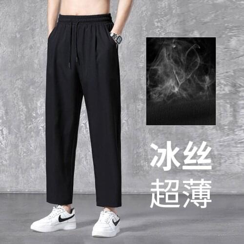 2021 Summer Mens Cargo Casual Pants Loose Ice Fast Dry Cool Trend Trousers Streetwear Grey/black Color Joggers Sweatpants M-3XL