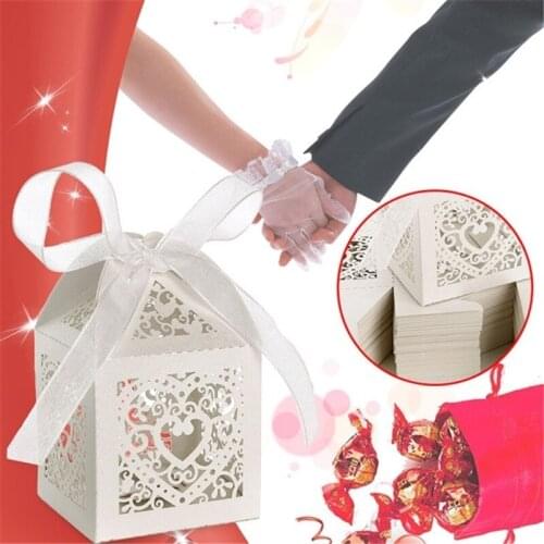 50Pcs Candy Box Wedding Engagement Party Gift Boxes Ribbon Favor Bags For Sweets Present Box Wedding Candies Chocolate Cake Box