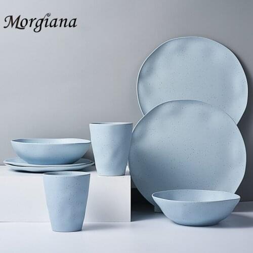 Morgiana Bamboo Tableware Bactericidal Plate Upmark Dessert Dinner Dishes Unique Dining Breakfast Sets Utensils Dinnerware Bowl