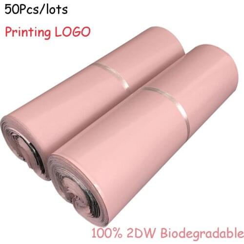 50Pcs New Pink Color Eco-Friendly Mailing Express Bags 100% 2DW Biodegradable Clothing Courier Pouch Degradable Packaging Bags
