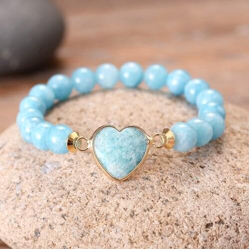 Heart Faceted Amazonite Natural Stones Women Love Stretch Bracelets Cute Ladies Jewelry Gifts