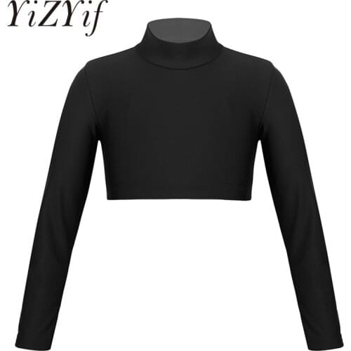 Kids Girls Ballet Dancewear Long Sleeves Crop Top for Dancing Stage Performance Workout Gymnastic Leotards Dance Tank Tops Girls