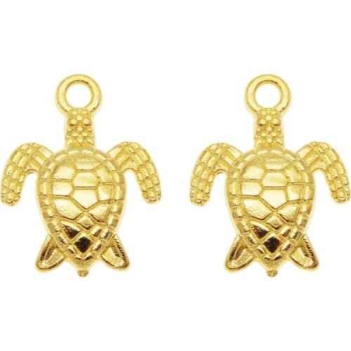 Julie Wang 20PCS Tiny Turtle Charms Gold Color Tortoise Animal Pendant Bracelet Alloy Jewelry Making Accessory 12*16mm