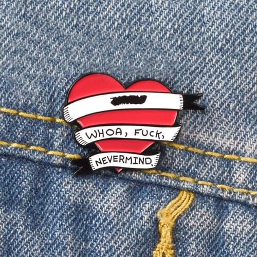 Cartoon Red Heart quote banner enamel pin Punk brooches for Bag Clothes Button Badge fashion Jewelry Gift for friend accessories