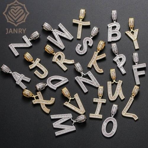 JANRY Customize Square Zircon Letters Pendant Necklace 26 Letters Square And Round Mixed Diamond Stitching Nechlace With Chain