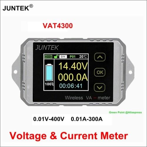 JUNTEK VAT4300 Wireless 12V 24V 48V battery Coulomb counter VA meter 400V 300A voltage and current meter Car battery monitoring