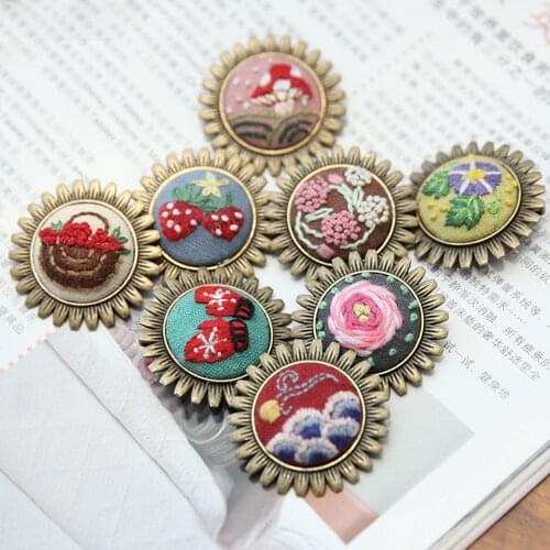 Round Pendant Support Sweater Necklace Metal Chain Brooch Pattern Unfinished Embroidery Kit DIY Sewing Cross Stitch Set Tools