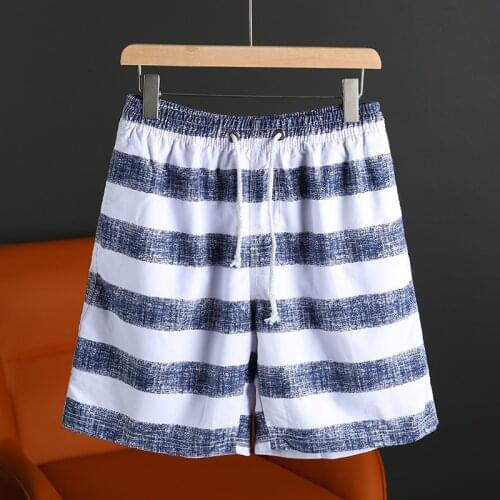 Summer Mens Elastic Zipper Stripe Beach Short Pants Quick Drying Swimsuits Surffing Shorts Drawstring homme Brand Clothing