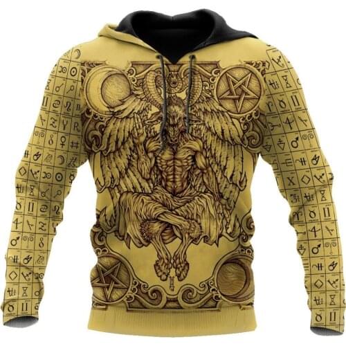 2020 Fashion Mens hoodies Satanic Tattoo 3D Printed Golden Hoodie Harajuku Streetwear Unisex Casual Jacket Tracksuit DW0138