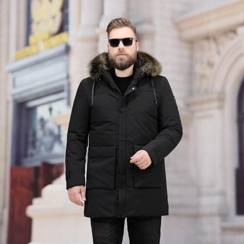 Big Plus Size Mens Leisure Down Jacket Winter Thick Hood Detached Warm Waterproof Big Raccoon Fur Collar Down Jacket 8xl 7xl