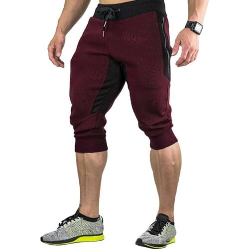 Men Casual Shorts Color Block Pockets Drawstring Capris Trousers Loose Sports Shorts Mens Clothing 2021