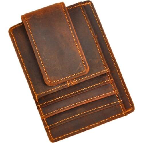 Top Quality New Cattle Men male Vintage Genuine leather Credit Card Cash Holder Magnet Clip Slim Mini Handy Wallet Purse 1015-C