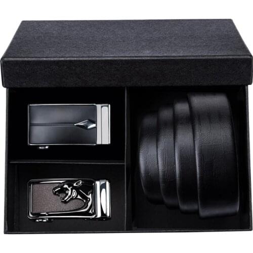 Barry.Wang PG-11 High Quality Mens Belt Famous Brand Best Fashion 2PC Automatic Buckle Genuine Leather Male Belt With Gift Box