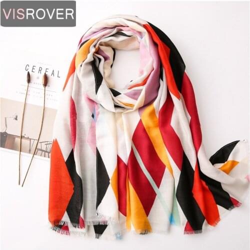 Visrover 2020 New Beach Scarves Luxury Brand Viscose Scarf Hijab Geometric Print Scarf Colorful Women Scarf Fashion Wholesale