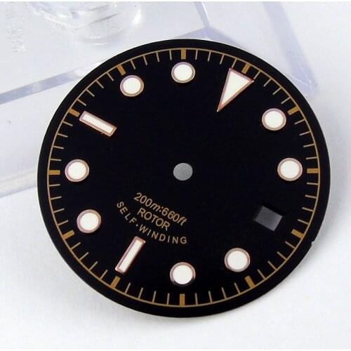 New 30.4mm black Dial luminous markers date window fit ETA 2836 2824 miyota 82 Movement Mens New Watch dial