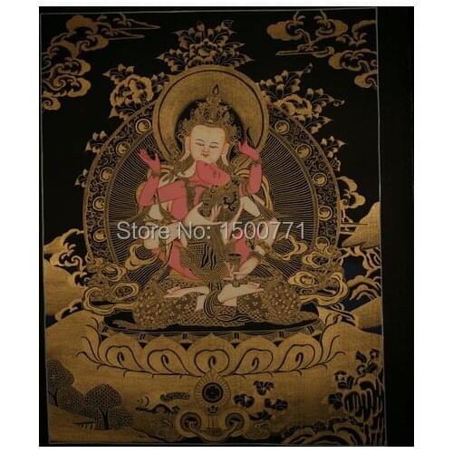 The spot Tibet Lama hand-painted Thangka Mandala black painted study the living room wall hanging Happy Buddha 50*39