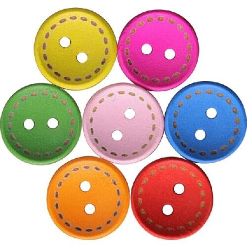 100pcs/lot Colorful Round Wooden Buttons With Laser Marking Dotted Line Bow Knot For Handmade Cartoon Children Clothing Buttons