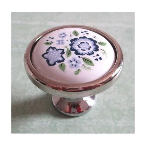 White handle Dresser Pull Drawer Knobs Handles Ceramic Knobs Kitchen Cabinet door Knobs Silver Furniture handles Blue Blossom
