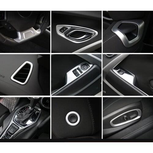 Silver ABS Reading Light Loudspeaker Navigation Screen Cup Head Light Button Frame Cover For Chevrolet Camaro 2017 2018 AAA036A