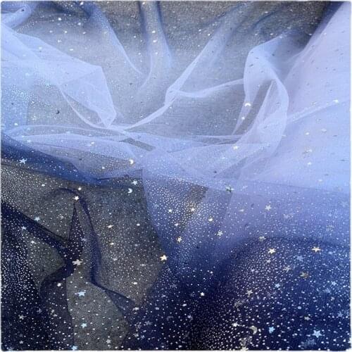 Width 59" Gradient Sequin Sun Moon Star Mesh Fabric By The Half Yard For Wedding Dress Skirt Material