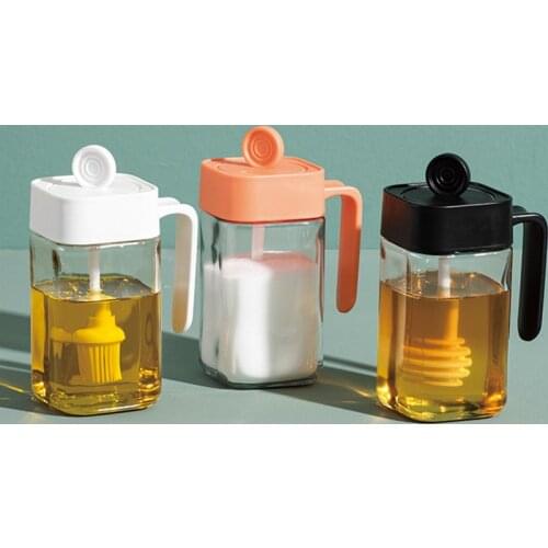 Glass Spice Jar Condiment Dispenser Salt and Pepper Shakers Sugar Honey Container Brush Oil Bottle Kitchen Accessories