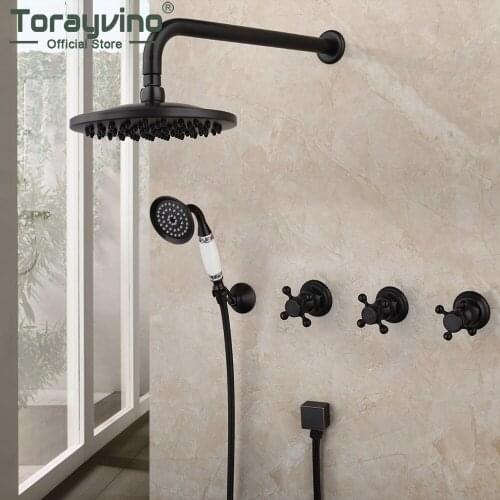 Torayvino 8 Inch Round Rainfall Shower Head Bathroom Shower Faucet Set Wall Mounted Bathtub Basin Sink Shower Mixer Water Tap