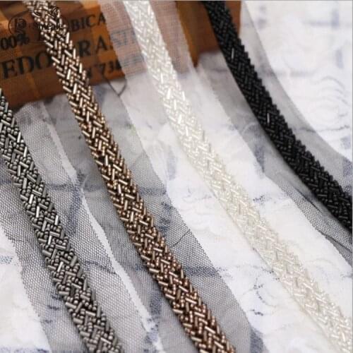 New Fake Pearl Beaded Lace Trim Vintage Mesh Fabric Paillette Lace Beaded Pearl Trim Braid Lace Applique width 4cm RS1729