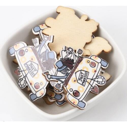 Lovers Drive Car Pattern Wooden Scrapbooking Art Collection Craft Handmade Accessory Sewing Home Decoration 36x40mm 20pcs MZ95