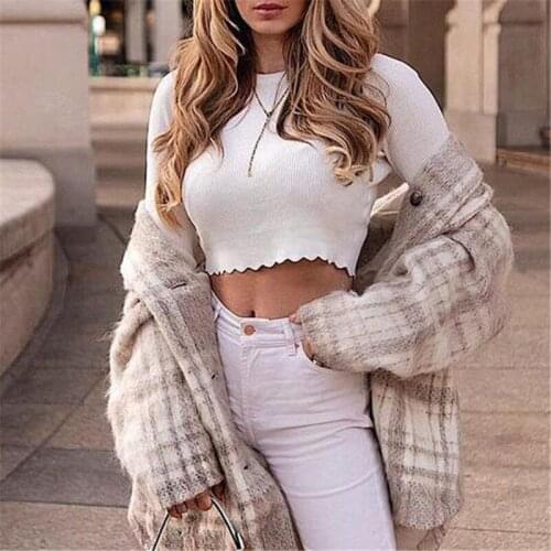 Autumn Spring New Women Fashion Solid Color Crop TopsLong Sleeve T Shirts Casual Ripped Knitwear Pullover Clothes Long sleeve