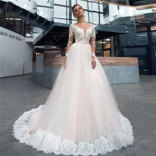 Elegant 2021 Beach Lace Wedding Dresses A Line Boho Appliques Bride Dress Vestido De Noiva New Arrival Long SleeveBridal Gowns