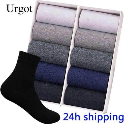 Urgot 10 Pairs High Quality Comb Cotton Men Dress Socks Plus Size Black Long Business Classic Solid Color Socks 46 47 48 49 50