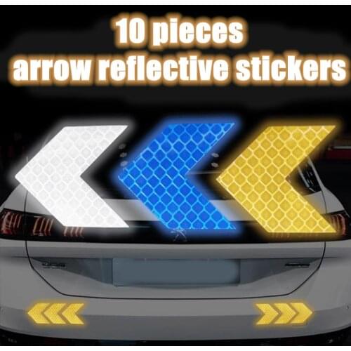 10 Pcs Car Reflective Sticker Warning Arrows Decoration Decals Car Motorcycle Tail Bar Bumper Sticker for Traffic Safety Mark