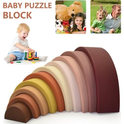 10Pcs Silicone Stacking Rainbow Toys Baby Montessori Building Blocks DIY Creative Stacking Balance Game Toys For Kids Gift
