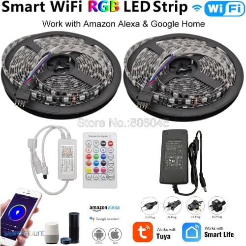 12V 5050 Black PCB Flexible RGB LED Strip 60LED/M+ Tuya Smartlife Wifi Controller Alexa Google Home Voice Control + Power Set