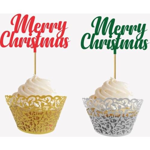 200 Pieces Red and Green Bamboo Fruit Picker For 2018 Christmas Party Decoration Merry Christmas Cupcake Topper