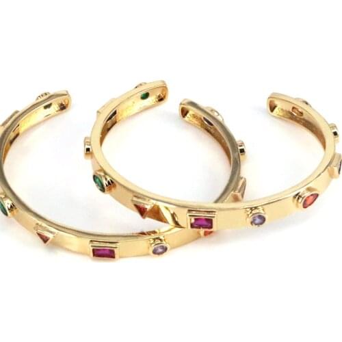 3Pcs Multicolor Geometric CZ Stone Gold Bangles For Women Girls Vintage Cubic Zircon Bracelets 2021 Trend Women Girls Jewelry