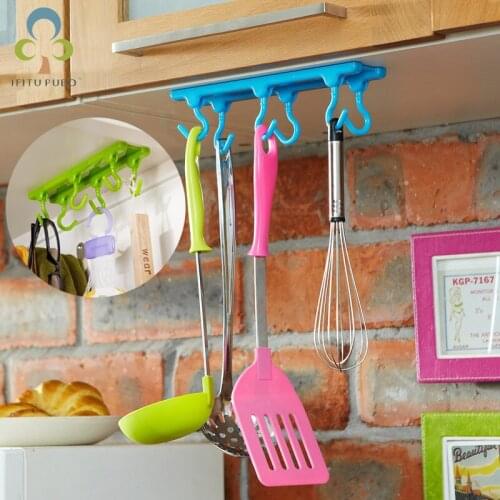 2Pcs/lot DIY Plastic ABS Candy-colored Cabinet Six-Link Hook Kitchen Bedroom Bathroom Wall Cabinet Swivel Hook YJN